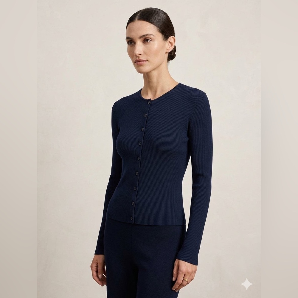 Tory Burch Dark Navy Ribbed Cardigan